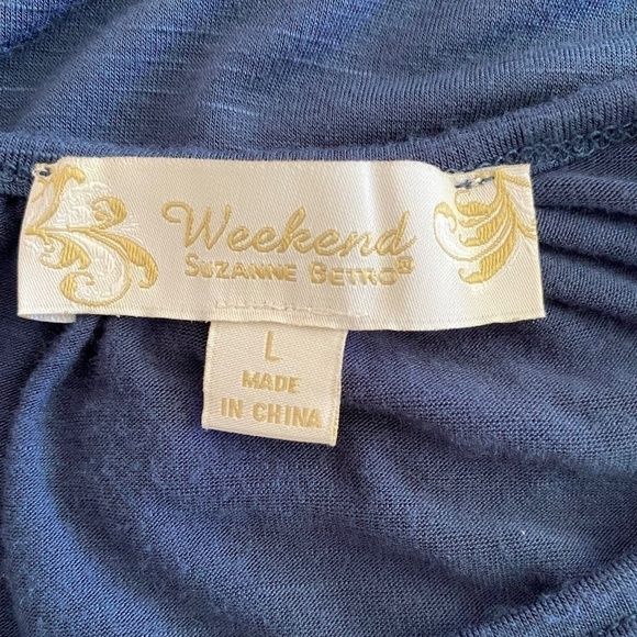 WEEKEND by Suzanne Betro size L blue long sleeve top gathered front - Picture 8 of 9